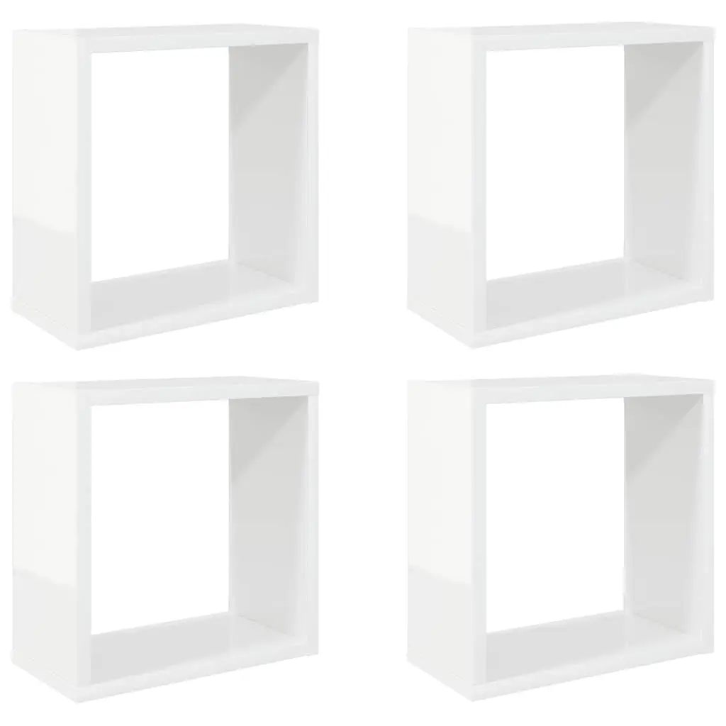 Wall Cube Shelves 4 pcs High Gloss White 30x15x30 cm 807017 - Furniture