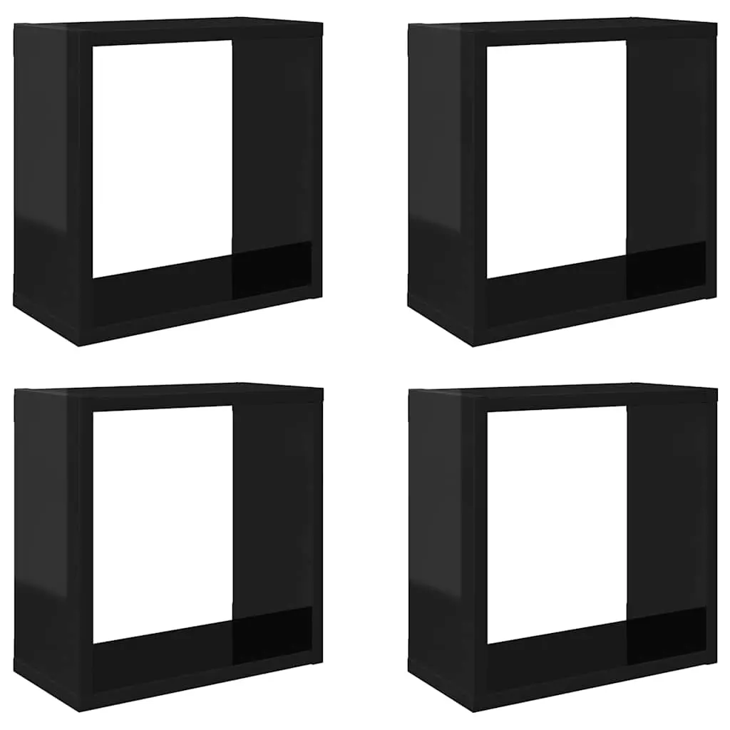 Wall Cube Shelves 4 pcs High Gloss Black 30x15x30 cm 807020 - Furniture