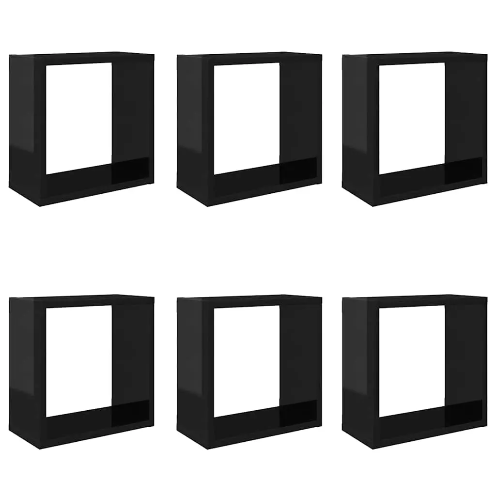 Wall Cube Shelves 6 pcs High Gloss Black 30x15x30 cm 807021 - Furniture
