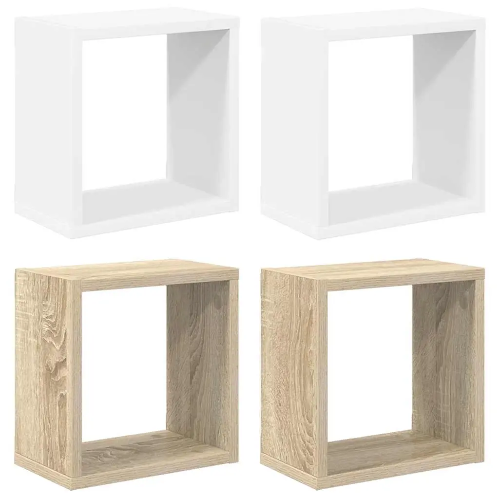 Wall Cube Shelves 4 pcs White and Sonoma Oak 26x15x26 cm 807041 - Furniture
