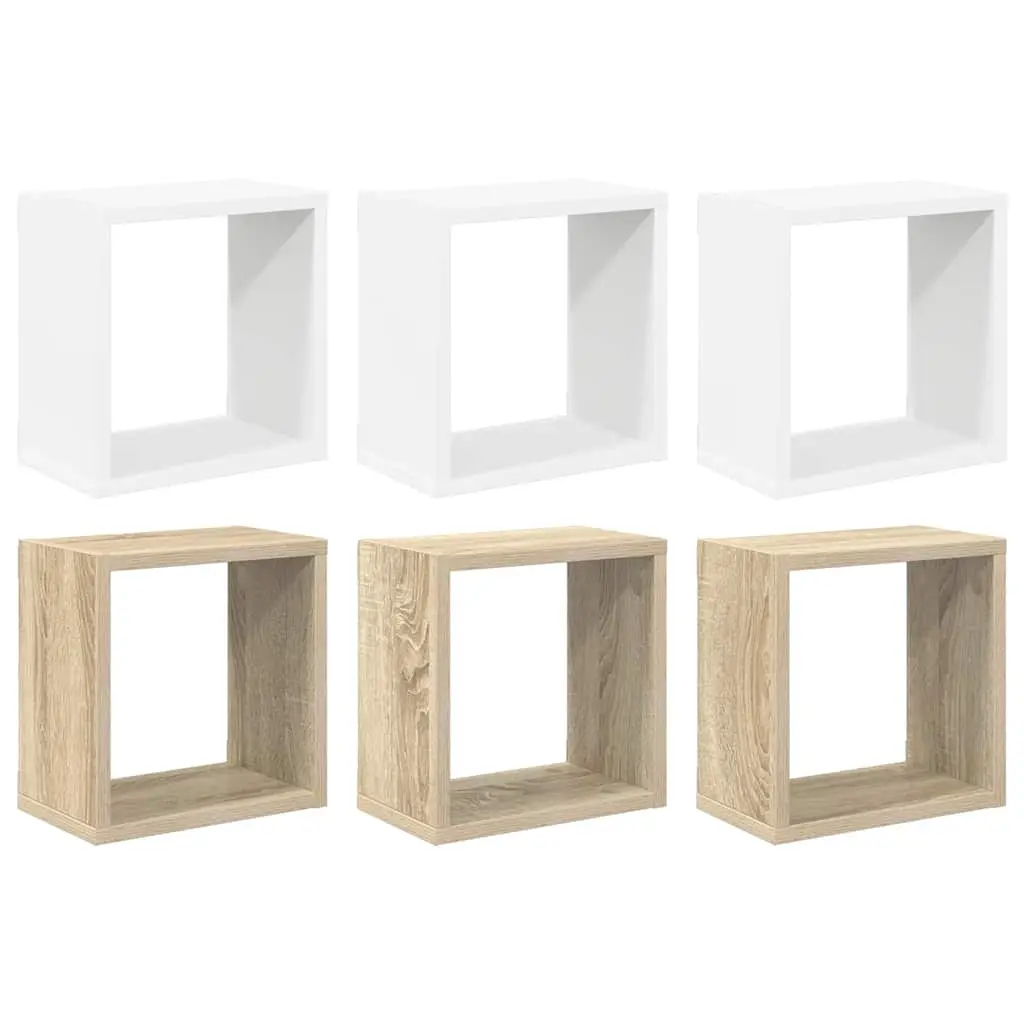 Wall Cube Shelves 6 pcs White and Sonoma Oak 26x15x26 cm 807042 - Furniture