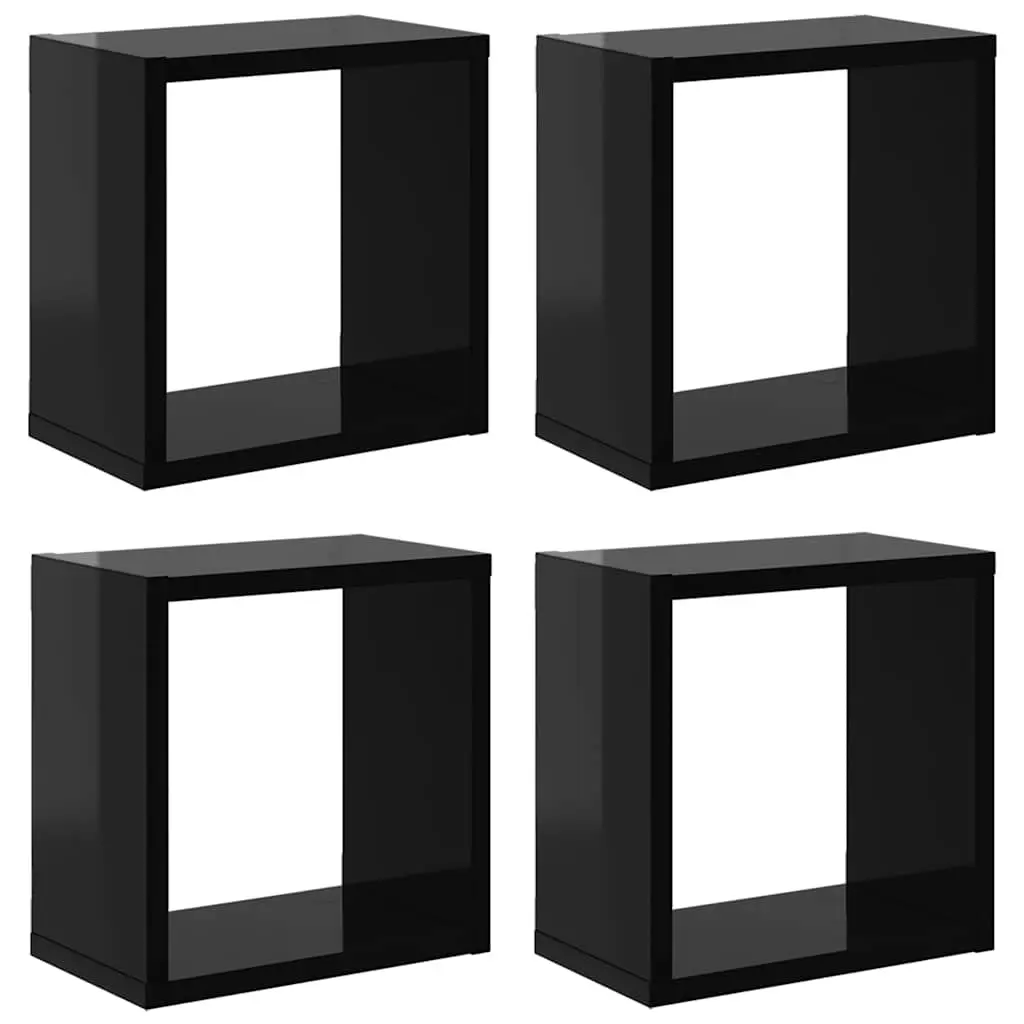 Wall Cube Shelves 4 pcs High Gloss Black 26x15x26 cm 807047 - Furniture