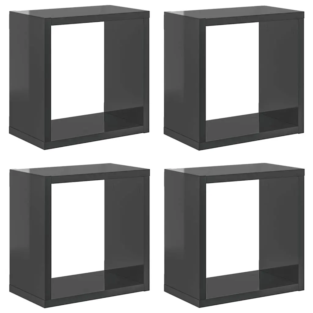 Wall Cube Shelves 4 pcs High Gloss Grey 26x15x26 cm 807050 - Furniture