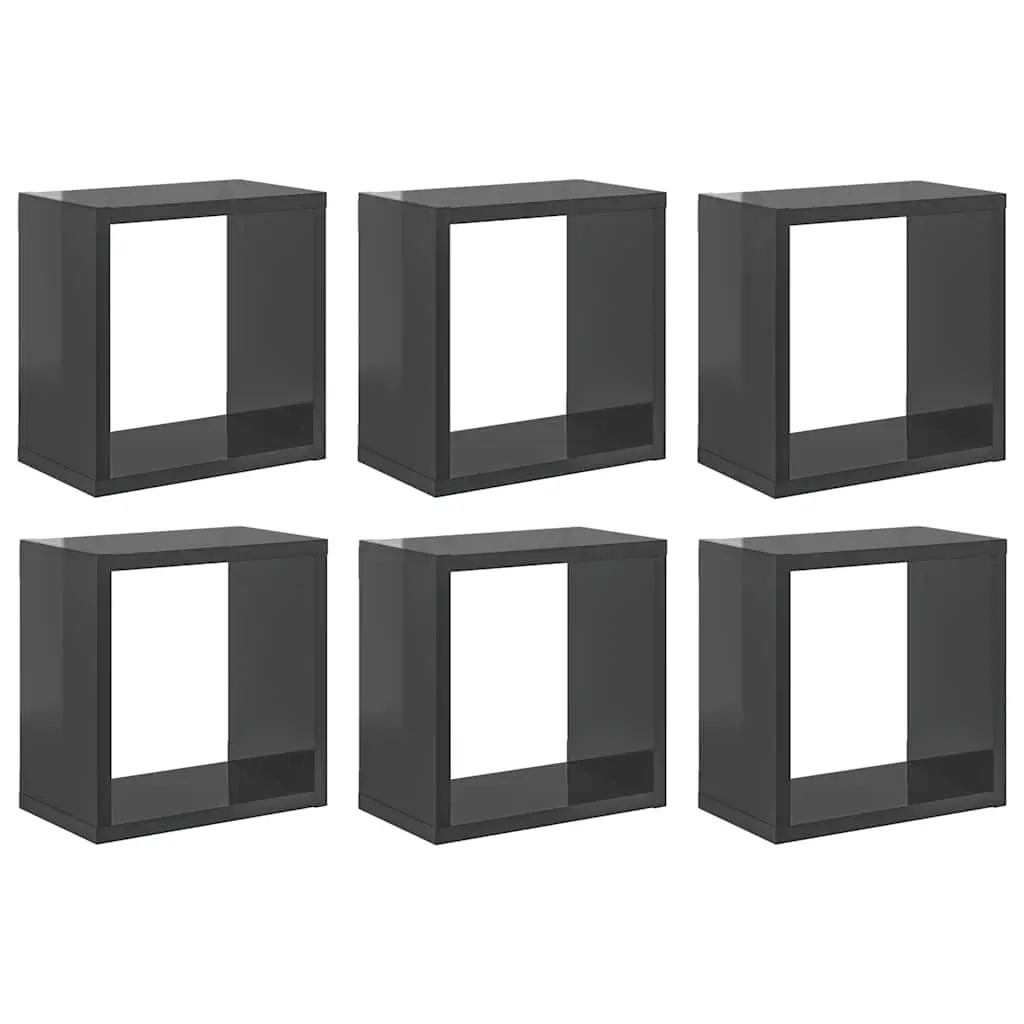 Wall Cube Shelves 6 pcs High Gloss Grey 26x15x26 cm 807051 - Furniture