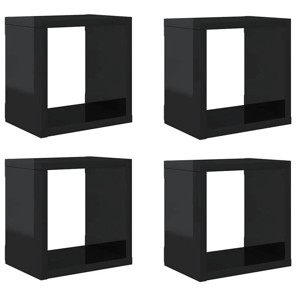 Wall Cube Shelves 4 pcs High Gloss Black 22x15x22 cm 807074 - Furniture