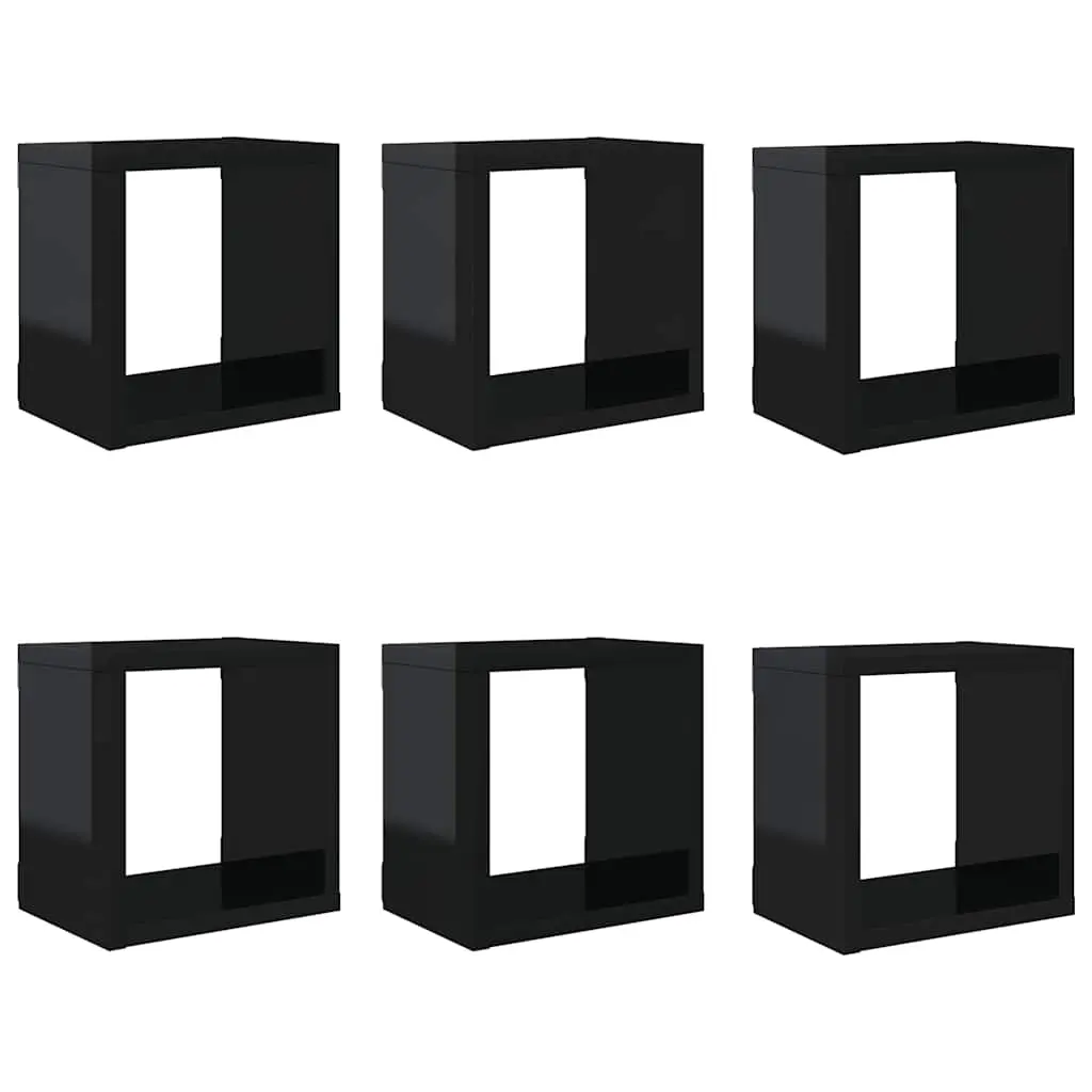 Wall Cube Shelves 6 pcs High Gloss Black 22x15x22 cm 807075 - Furniture