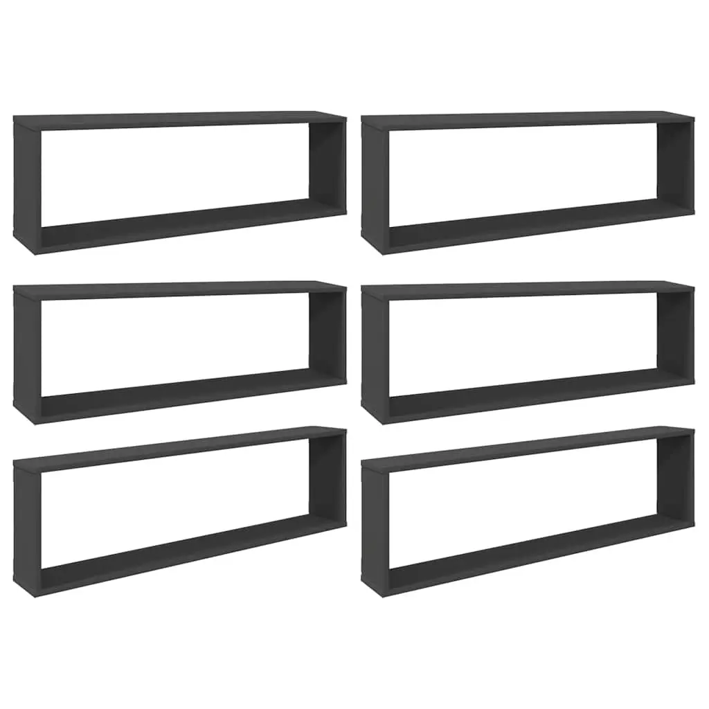 Wall Cube Shelves 6 pcs Grey 100x15x30 cm Engineered Wood 807087 - Furniture