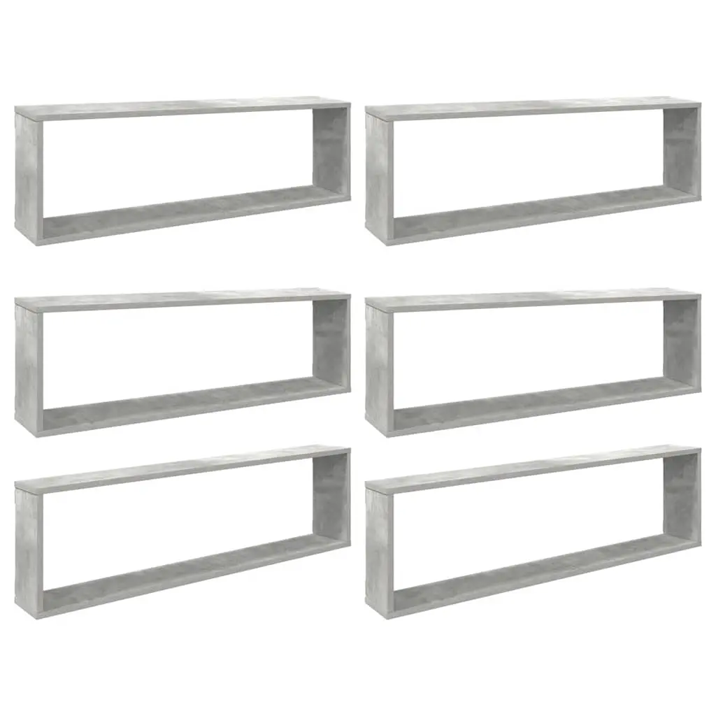 Wall Cube Shelves 6 pcs Concrete Grey 100x15x30 cm Engineered Wood 807093 - Furniture