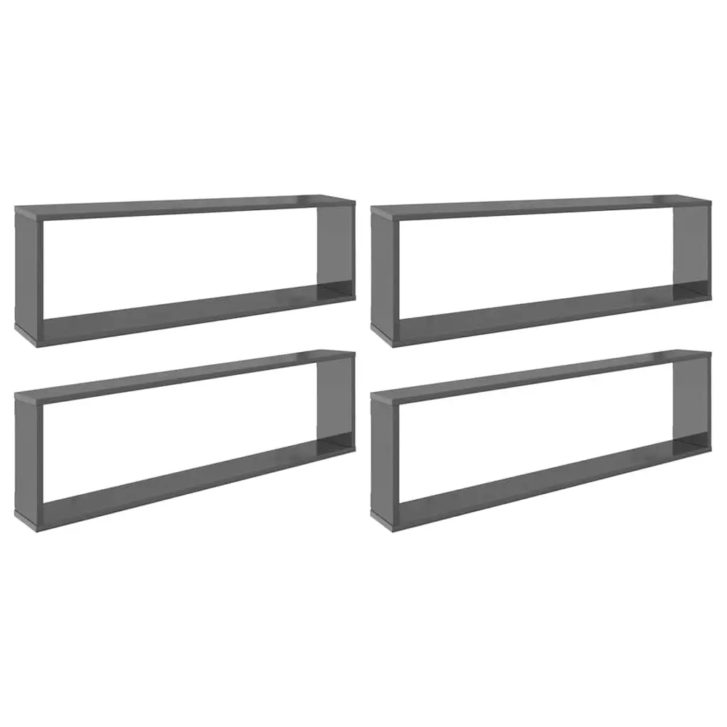 Wall Cube Shelves 4 pcs High Gloss Grey 100x15x30 cm Engineered Wood 807104 - Furniture