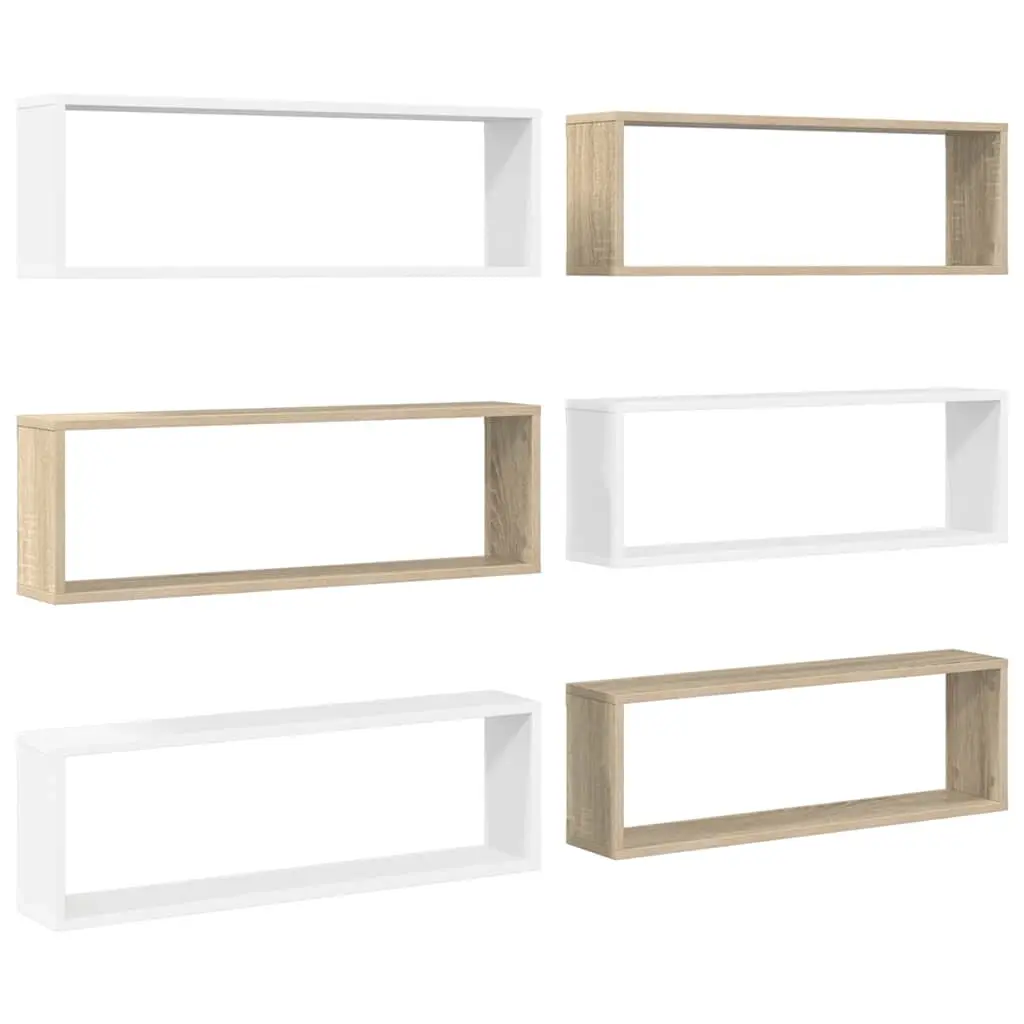 Wall Cube Shelves 6 pcs White&Sonoma Oak 80x15x26.5cm Engineered Wood 807123 - Furniture