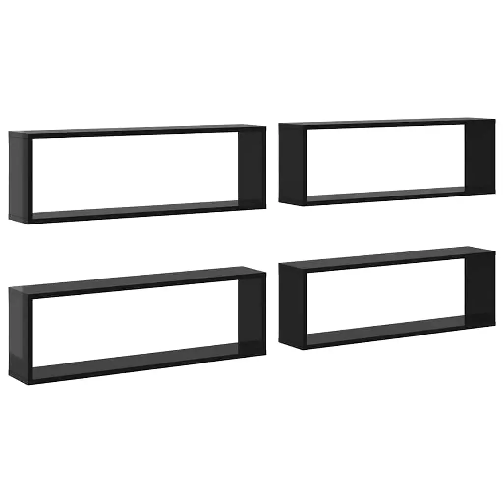 Wall Cube Shelves 4 pcs High Gloss Black 80x15x26.5cm Engineered Wood 807128 - Furniture
