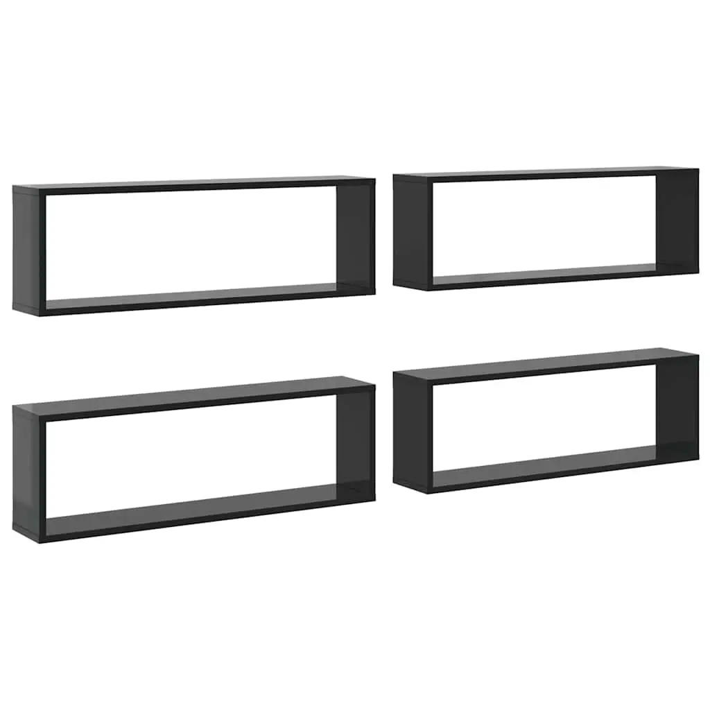 Wall Cube Shelves 4 pcs High Gloss Grey 80x15x26.5 cm Engineered Wood 807131 - Furniture