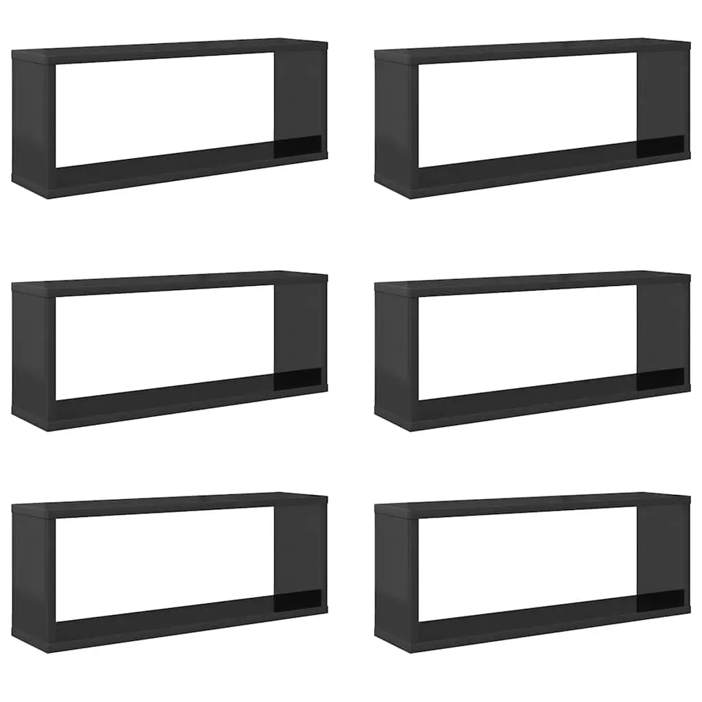 Wall Cube Shelves 6 pcs High Gloss Grey 60x15x23 cm Engineered Wood 807159 - Furniture