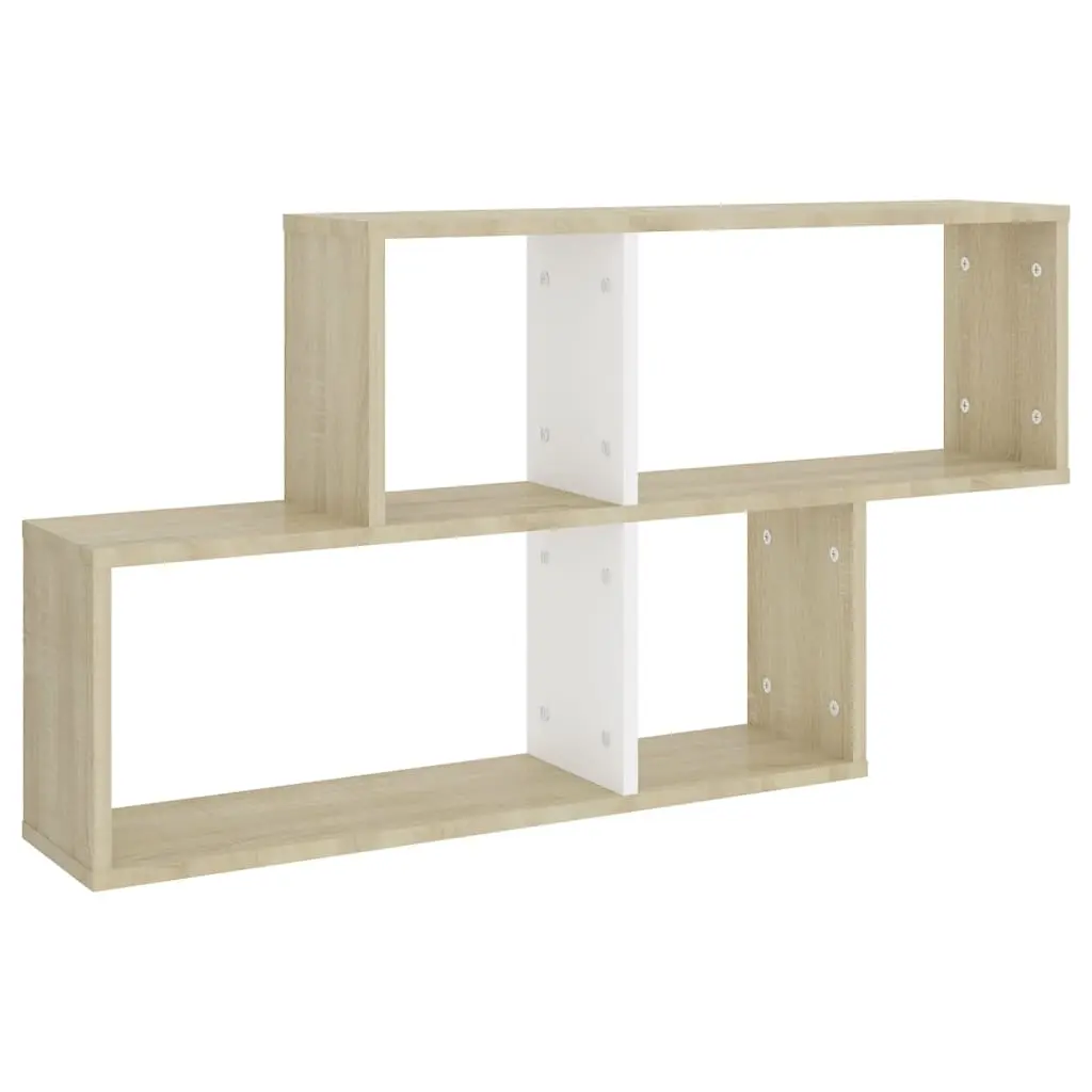 Wall Shelf White and Sonoma Oak 100x18x53 cm Engineered Wood 807165 - Furniture