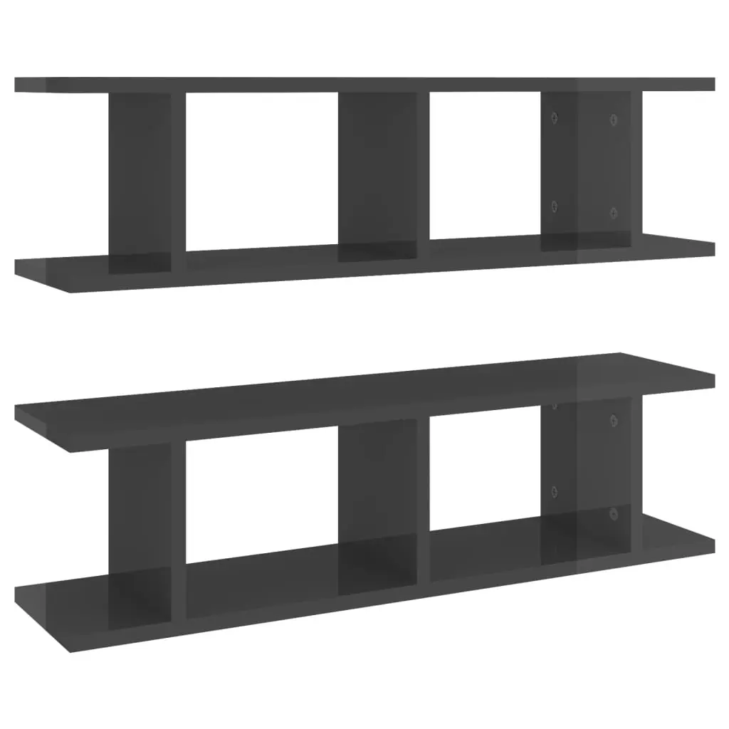 Wall Shelves 2 pcs High Gloss Grey 75x18x20 cm Engineered Wood 807195 - Furniture