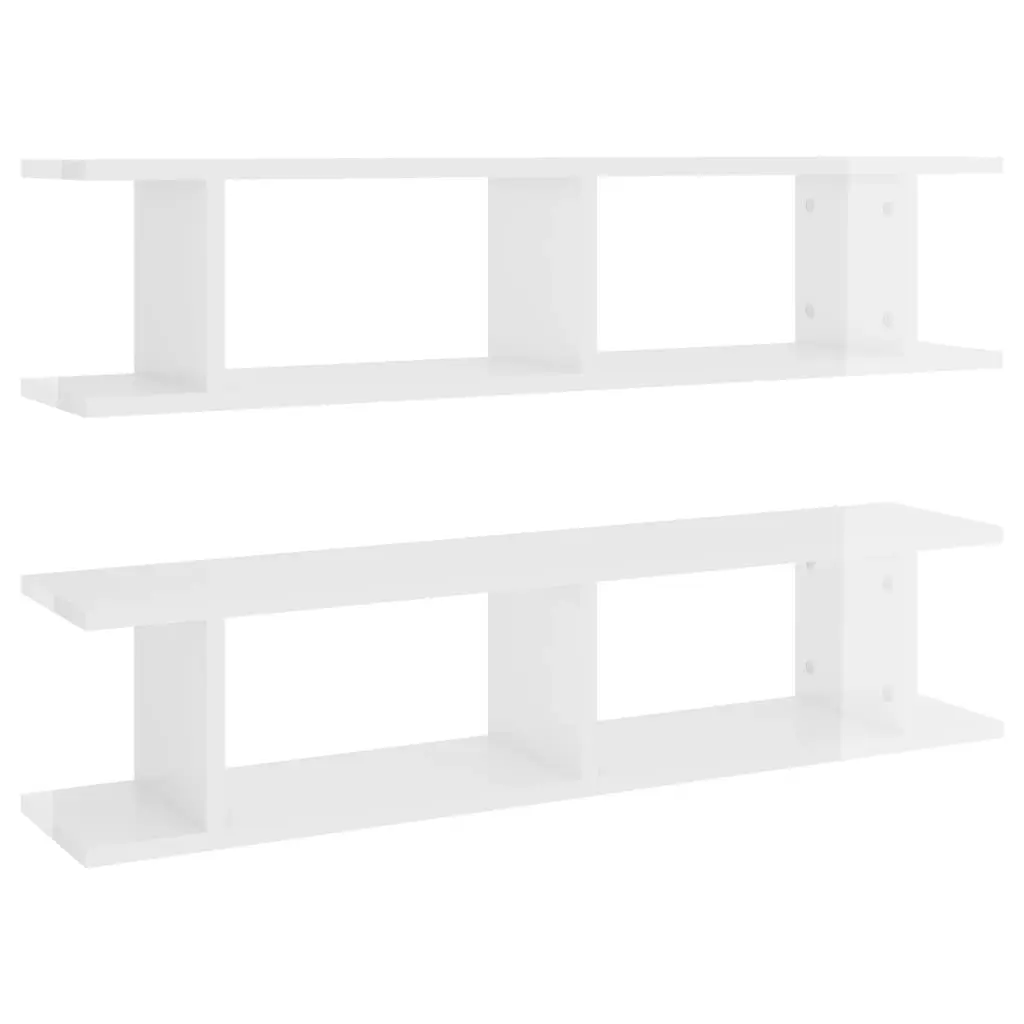 Wall Shelves 2 pcs High Gloss White 90x18x20 cm Engineered Wood 807202 - Furniture