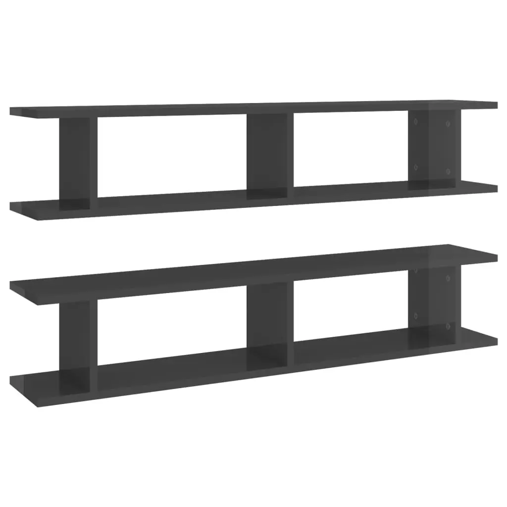 Wall Shelves 2 pcs High Gloss Grey 105x18x20cm Engineered Wood 807213 - Furniture