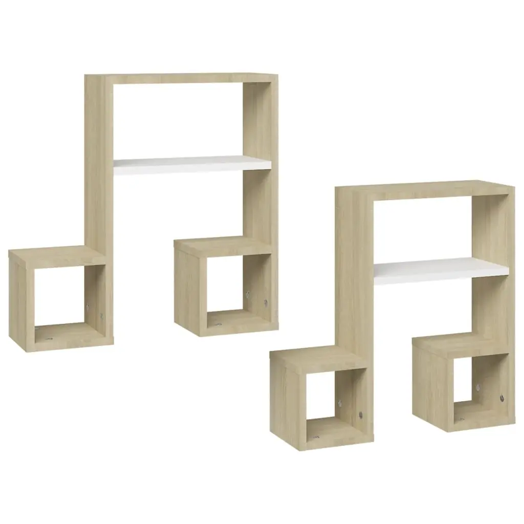 Wall Shelves 2 pcs White and Sonoma Oak 50x15x50 cm Engineered Wood 807246 - Furniture