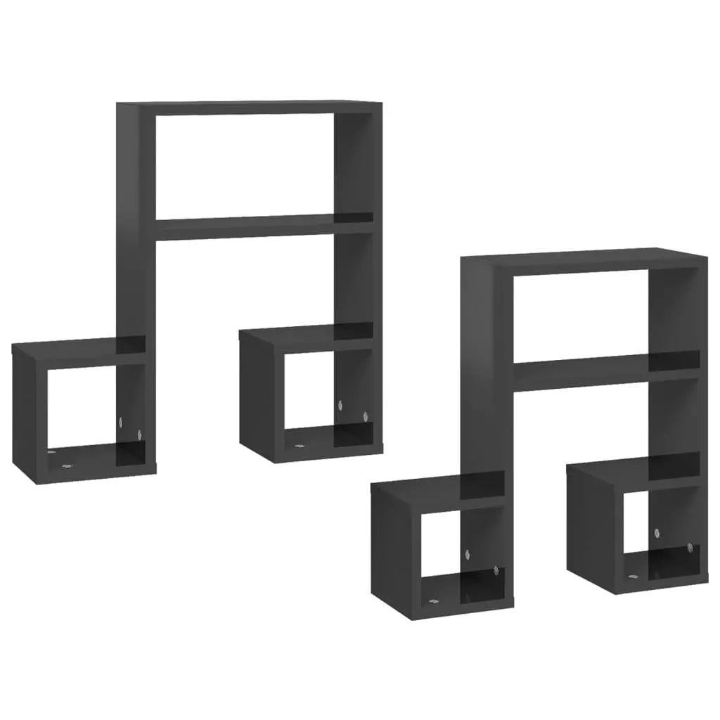 Wall Shelves 2 pcs High Gloss Grey 50x15x50 cm Engineered Wood 807249 - Furniture