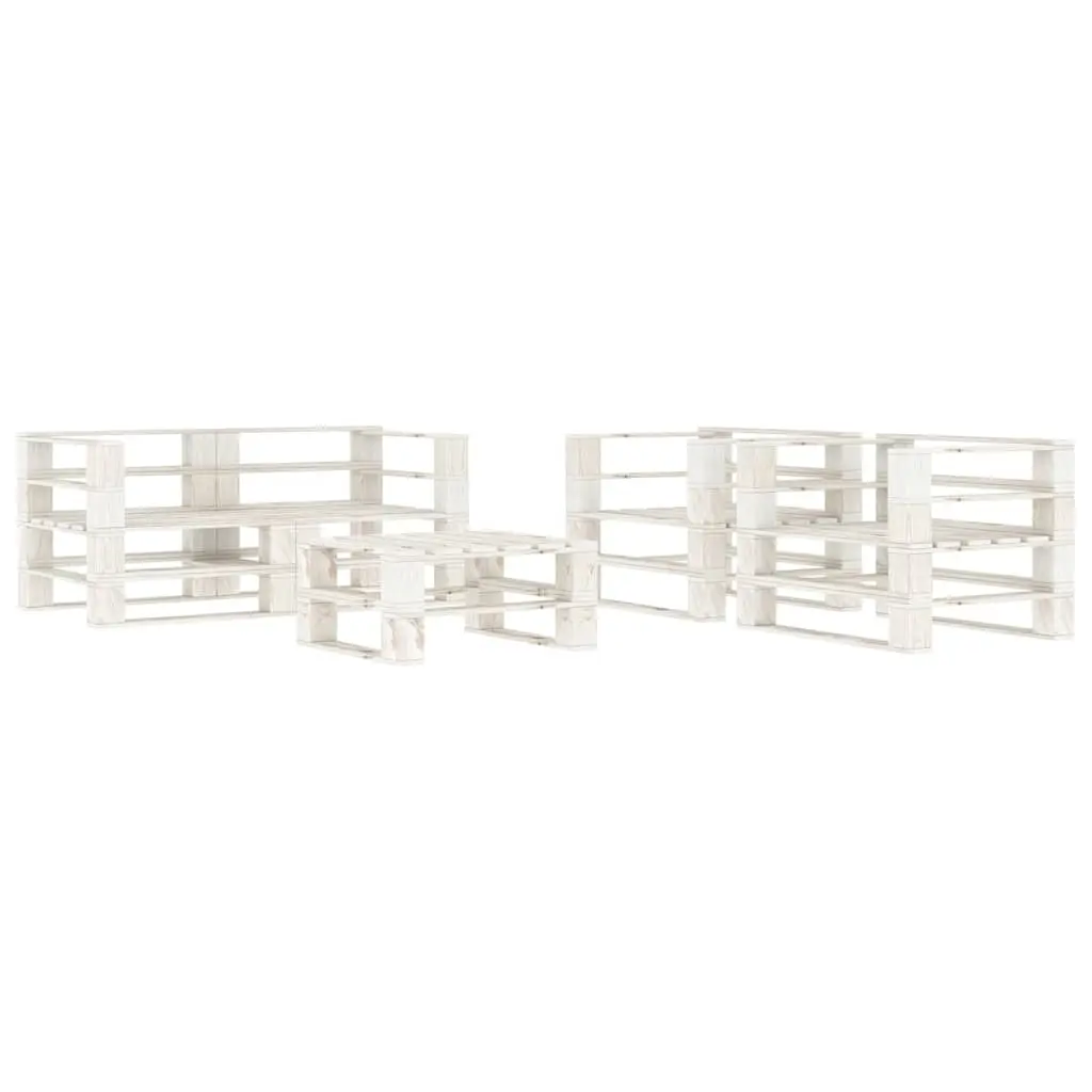 5 Piece Garden Pallet Lounge Set Solid Pinewood White 3081763 - Furniture