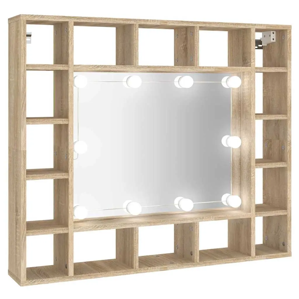 Mirror Cabinet with LED Sonoma Oak 91x15x76.5 cm 808867 - Home & Garden