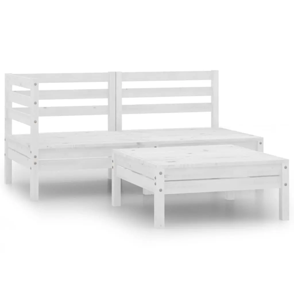 3 Piece Garden Lounge Set Solid Pinewood White 806598 - Furniture