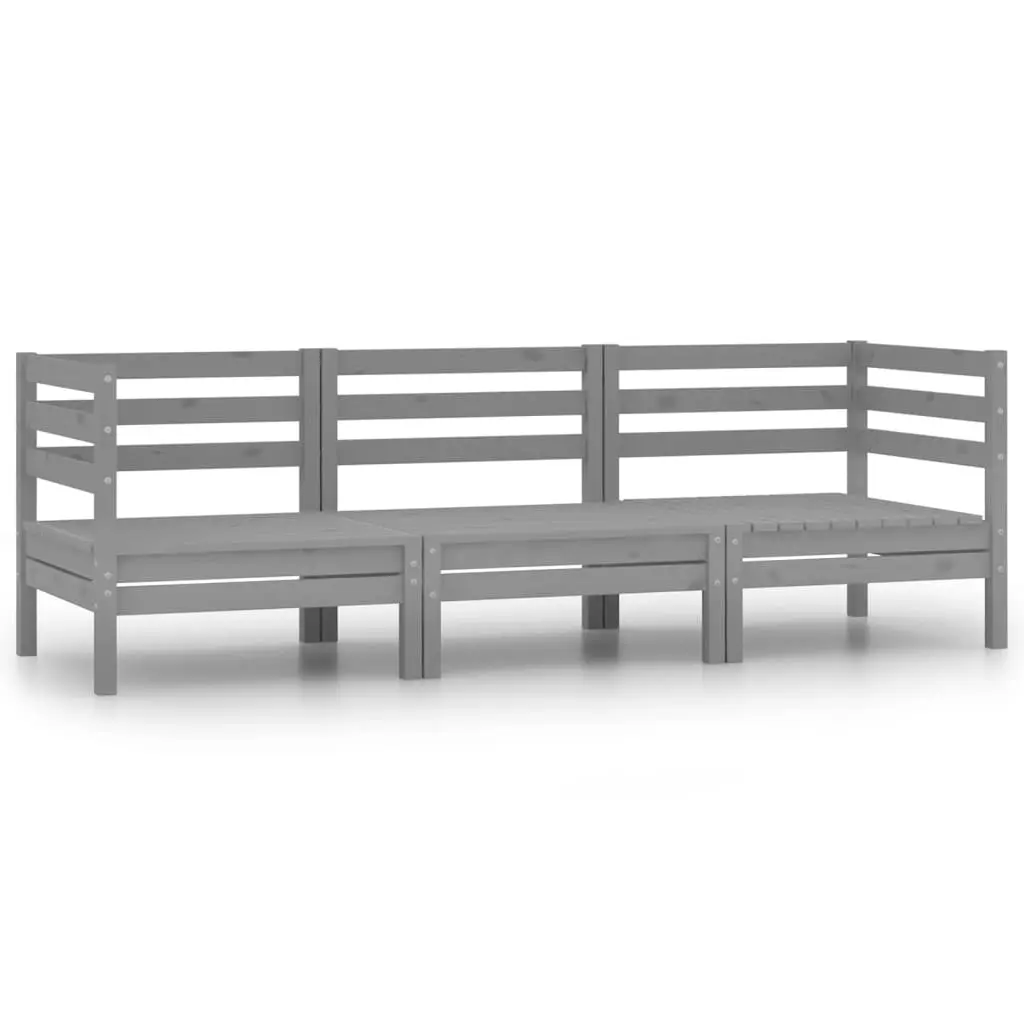 3 Piece Garden Lounge Set Solid Pinewood Grey 806609 - Furniture