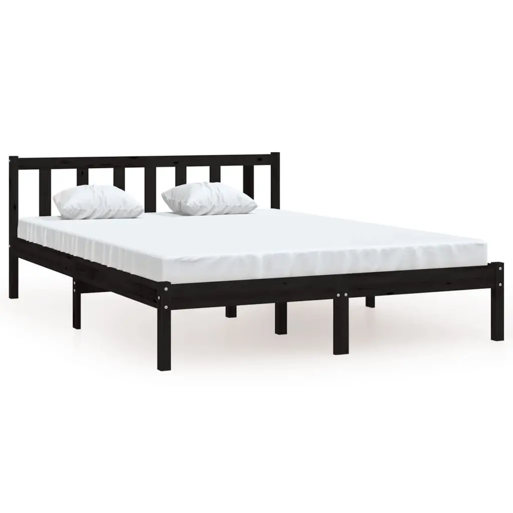 Bed Frame without Mattress Black Solid Wood 135x190 cm 810061 - Top Selling Beds