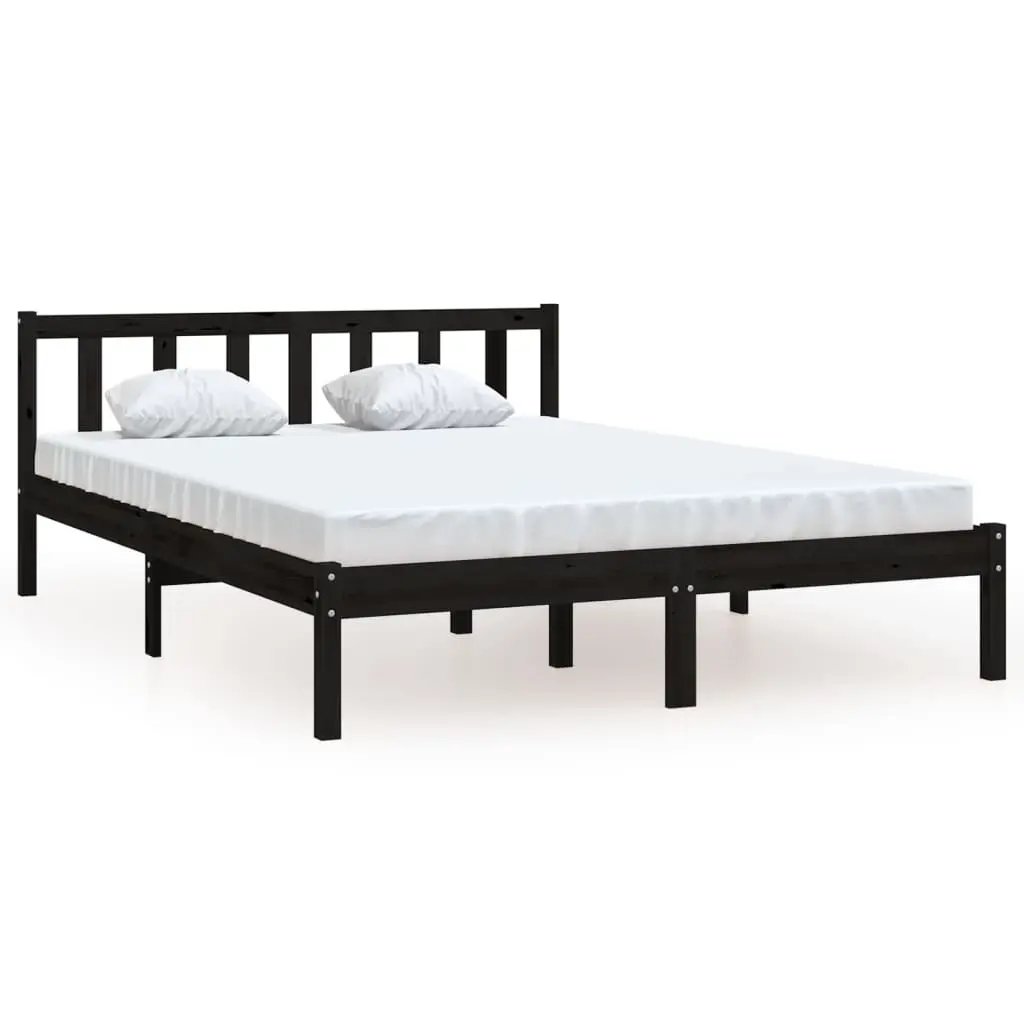 Bed Frame without Mattress Black Solid Wood Pine 150x200 cm 810091 - Furniture