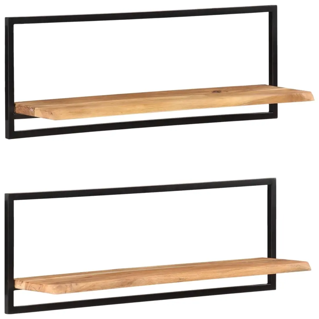 Wall Shelves 2 pcs 100x24x35 cm Solid Wood Acacia and Steel 338457 - Furniture
