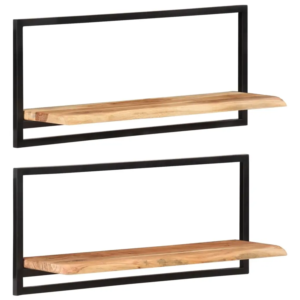 Wall Shelves 2 pcs 80x25x35 cm Solid Wood Acacia and Steel 338458 - Furniture