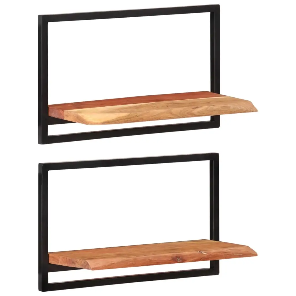 Wall Shelves 2 pcs 60x25x35 cm Solid Wood Acacia and Steel 338459 - Furniture
