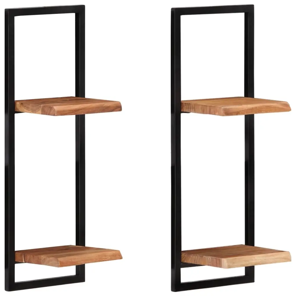 Wall Shelves 2 pcs 25x25x75 cm Solid Wood Acacia and Steel 338462 - Furniture