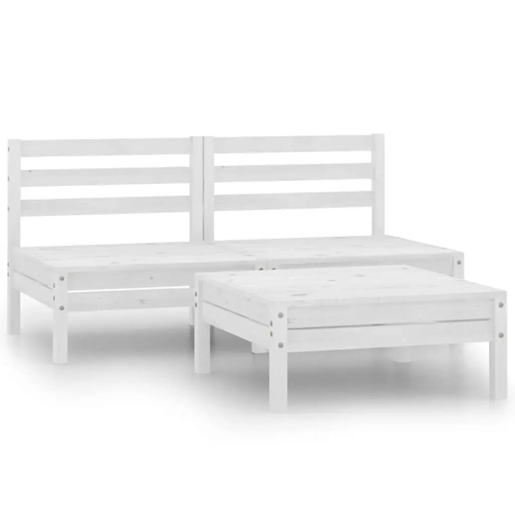 3 Piece Garden Lounge Set White Solid Wood Pine 3082378 - Furniture