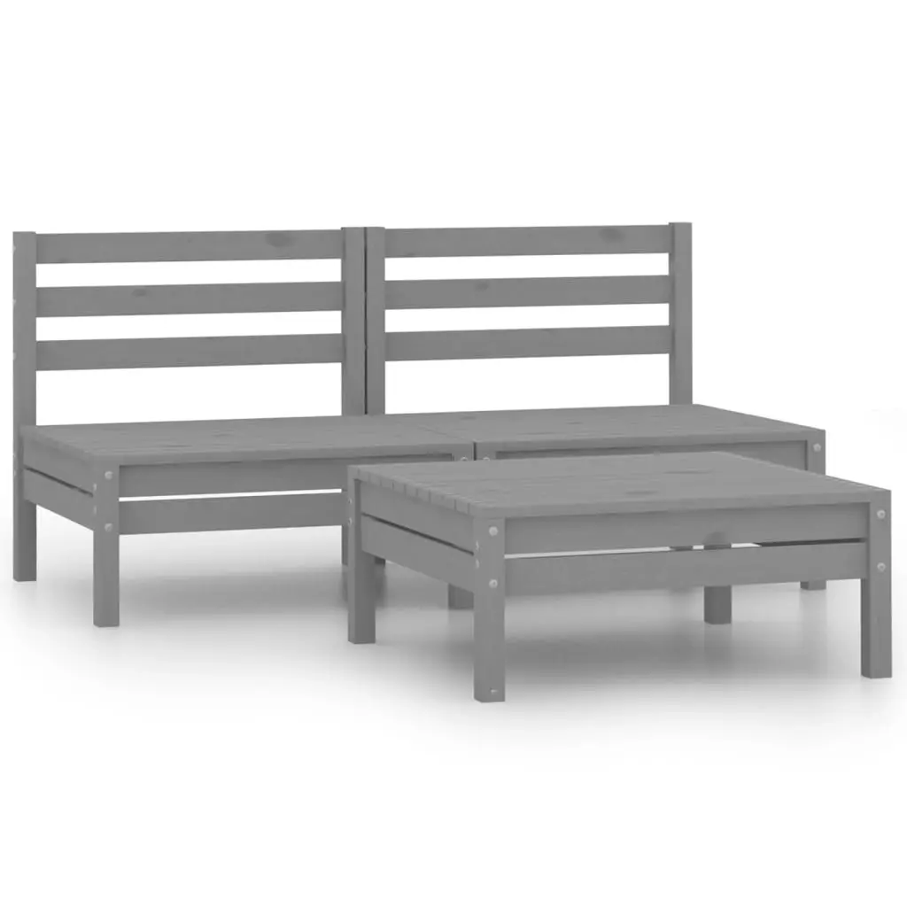 3 Piece Garden Lounge Set Grey Solid Wood Pine 3082379 - Furniture