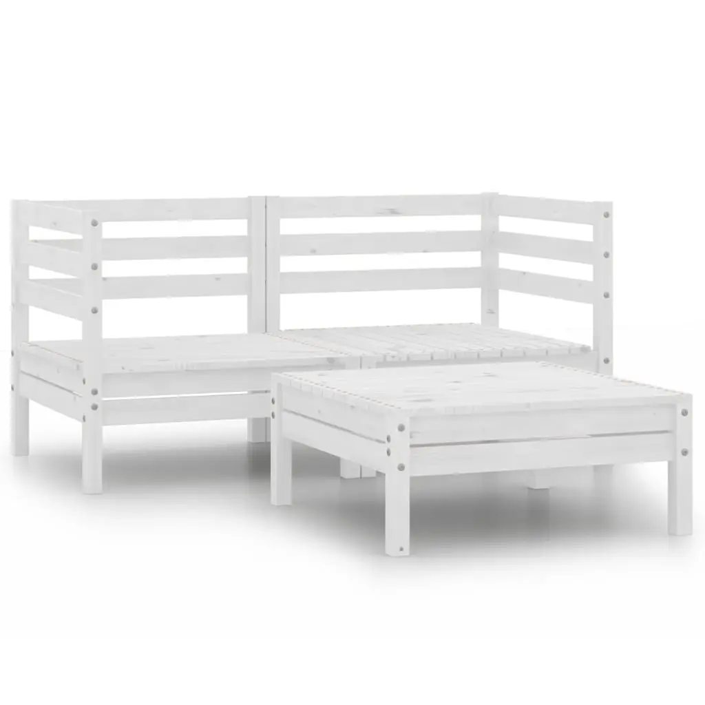 3 Piece Garden Lounge Set White Solid Pinewood 3082393 - Furniture