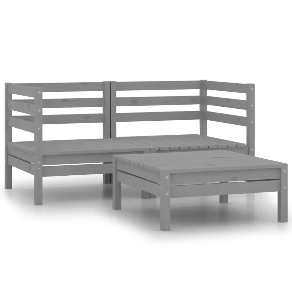 3 Piece Garden Lounge Set Grey Solid Pinewood 3082394 - Furniture