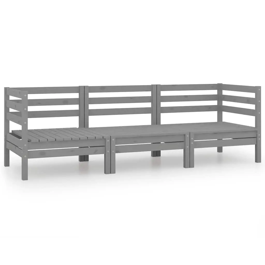 3 Piece Garden Lounge Set Grey Solid Wood Pine 3082464 - Furniture