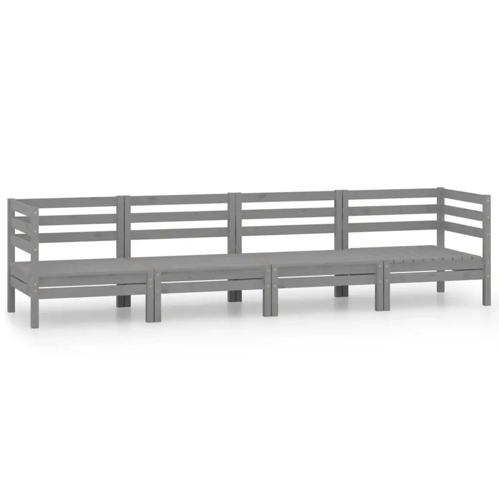4 Piece Garden Lounge Set Grey Solid Pinewood 3082504 - Furniture