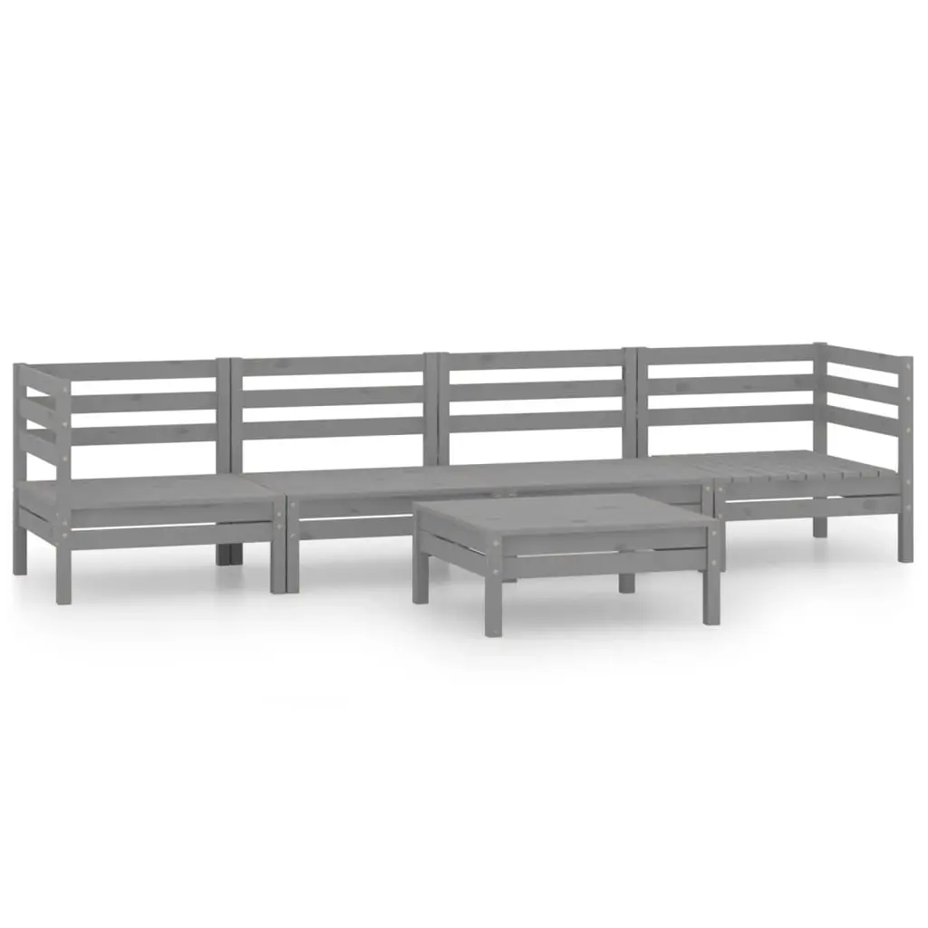 5 Piece Garden Lounge Set Grey Solid Pinewood 3082509 - Furniture