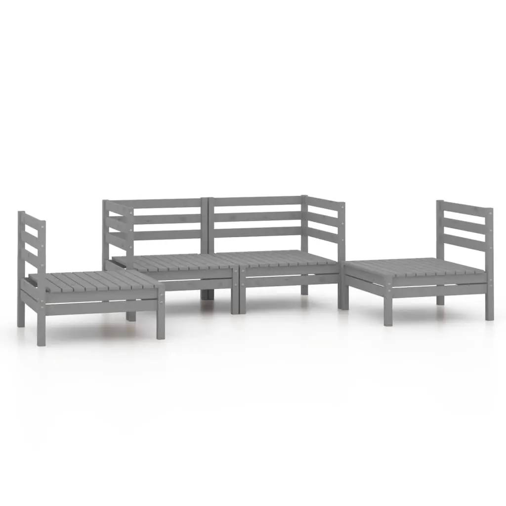 4 Piece Garden Lounge Set Grey Solid Pinewood 3082524 - Furniture