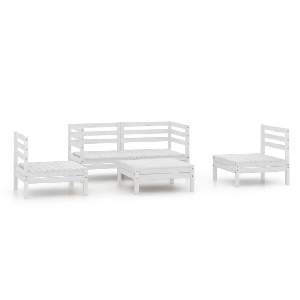 5 Piece Garden Lounge Set White Solid Pinewood 3082528 - Furniture