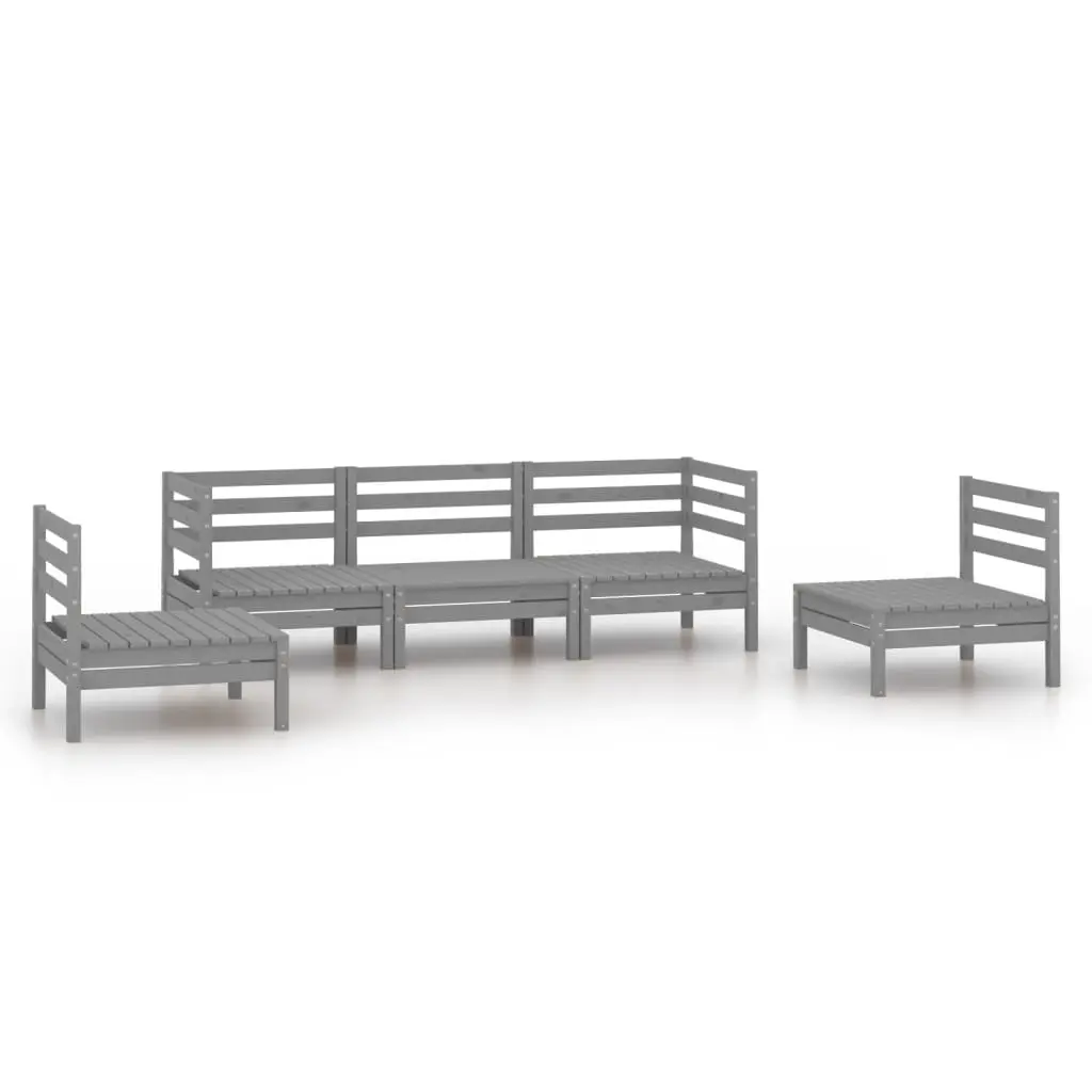 5 Piece Garden Lounge Set Grey Solid Pinewood 3082534 - Furniture