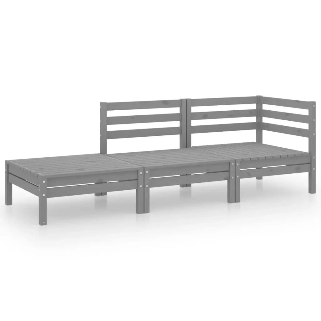 3 Piece Garden Lounge Set Grey Solid Wood Pine 3082614 - Furniture