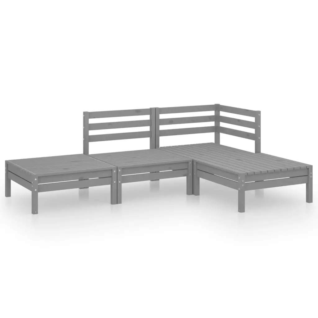 4 Piece Garden Lounge Set Grey Solid Pinewood 3082619 - Furniture
