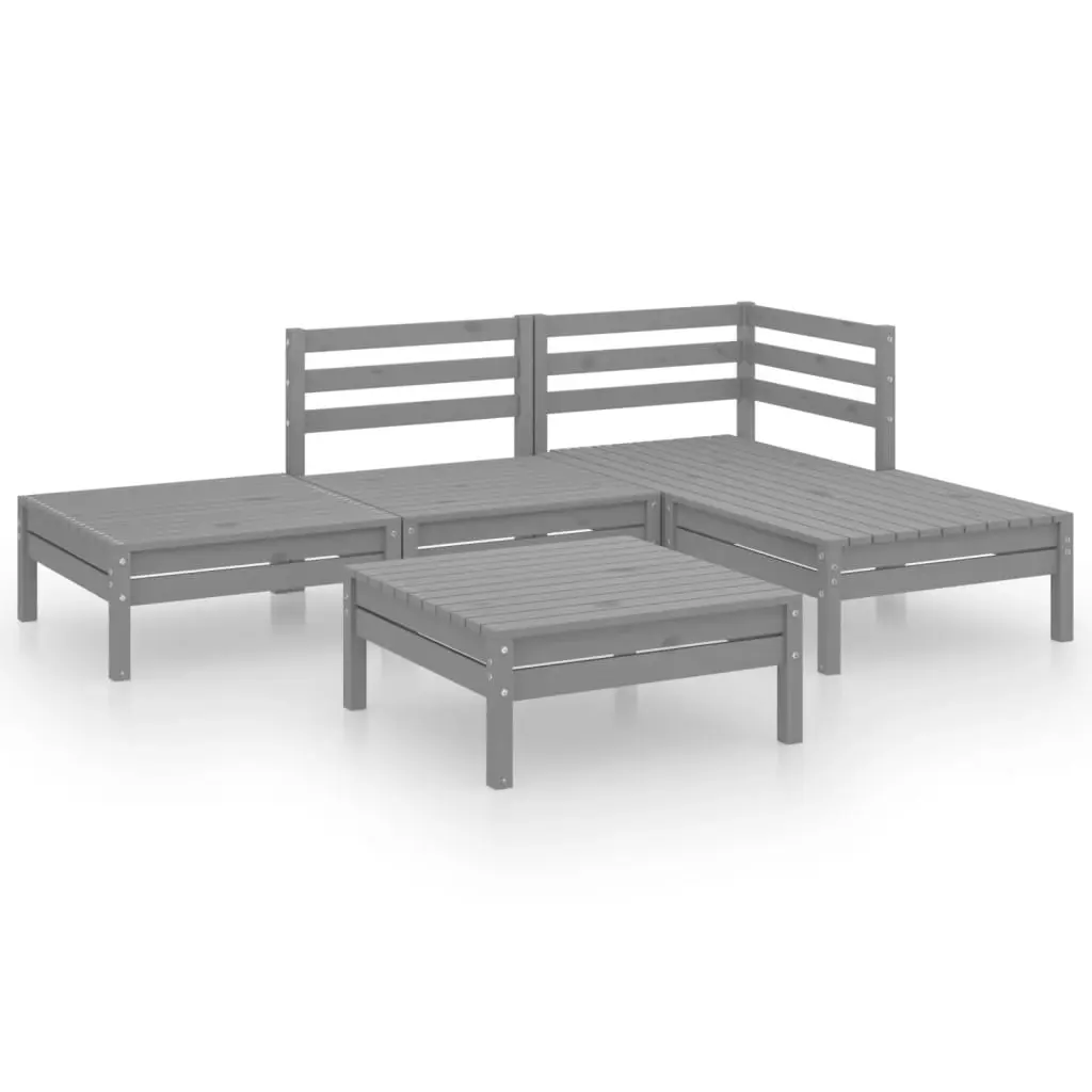 5 Piece Garden Lounge Set Solid Pinewood Grey 3082624 - Furniture