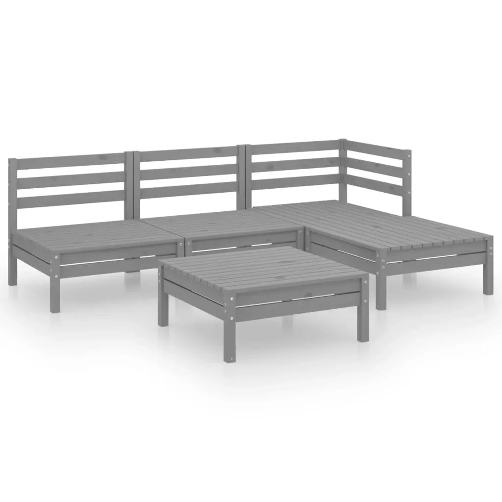 5 Piece Garden Lounge Set Solid Pinewood Grey 3082634 - Furniture