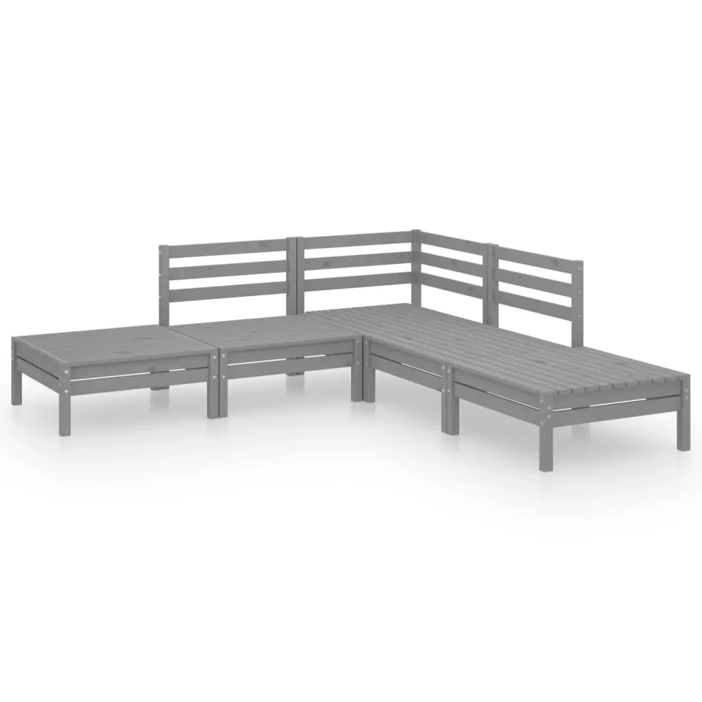 5 Piece Garden Lounge Set Solid Pinewood Grey 3082639 - Furniture