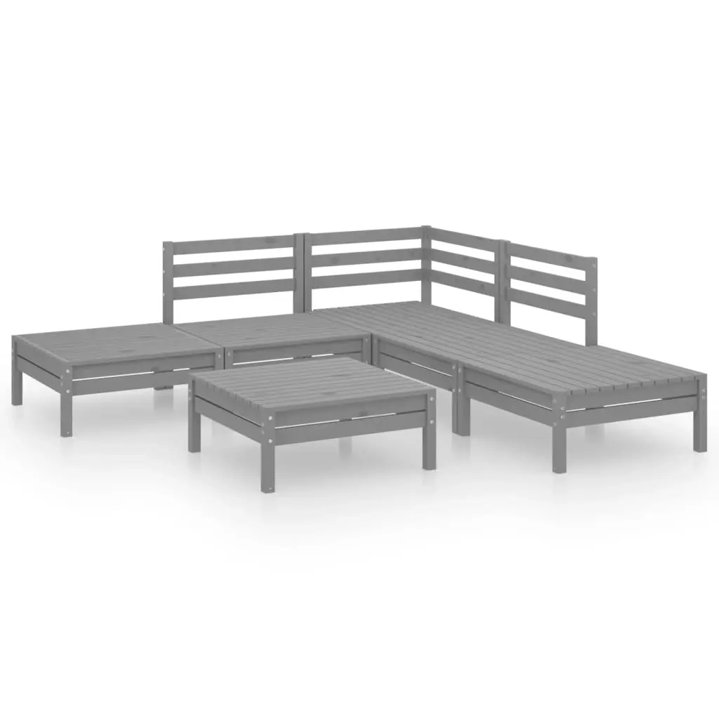 6 Piece Garden Lounge Set Solid Pinewood Grey 3082644 - Furniture