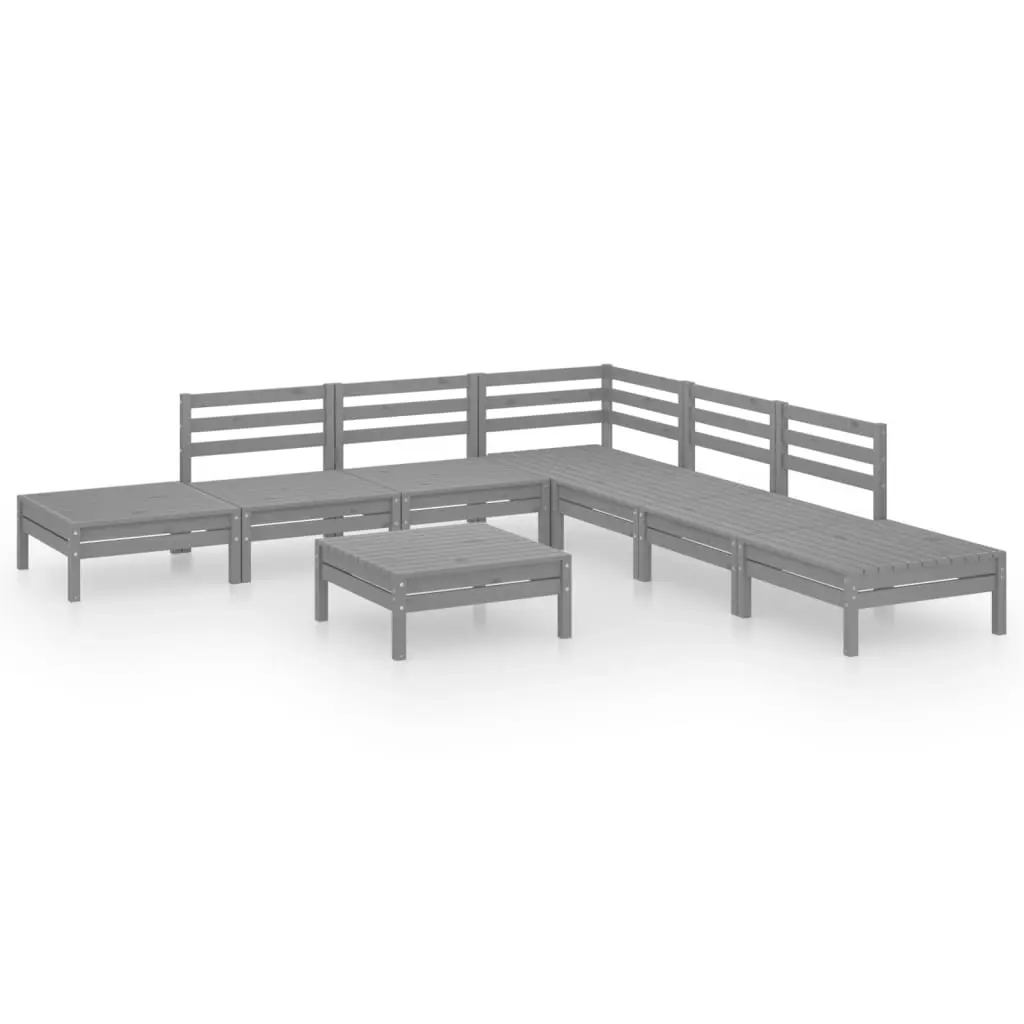 8 Piece Garden Lounge Set Solid Pinewood Grey 3082654 - Furniture